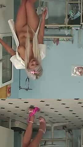 Cute Blonde Sweetie Wanks Her Perfect Pussy in Gyno Chair + Pissing Bonus