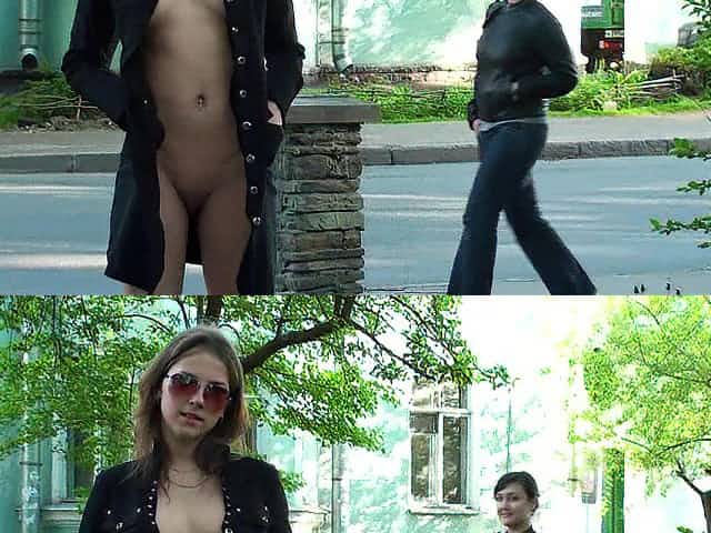 Fully nude girl in public flashing video