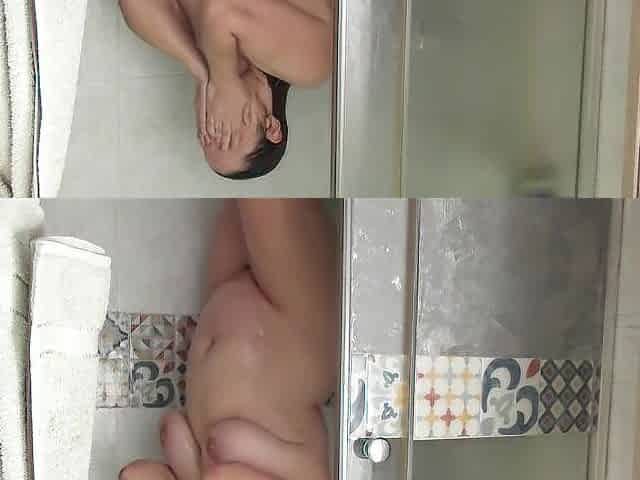 Breasty mother i'd like to fuck gets a cream in the shower.