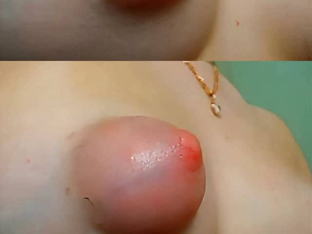 Closeup of small tit boobs big puffy nipples