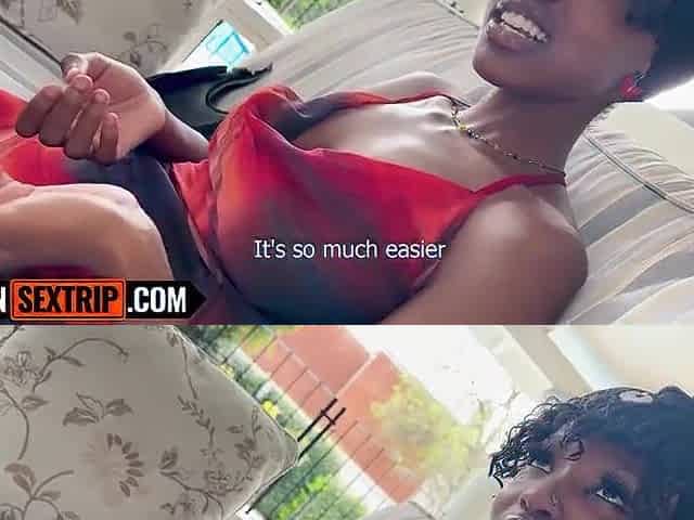 Taut Ebony Teen Grinds Her Shaggy Snatch On Large White European Dong