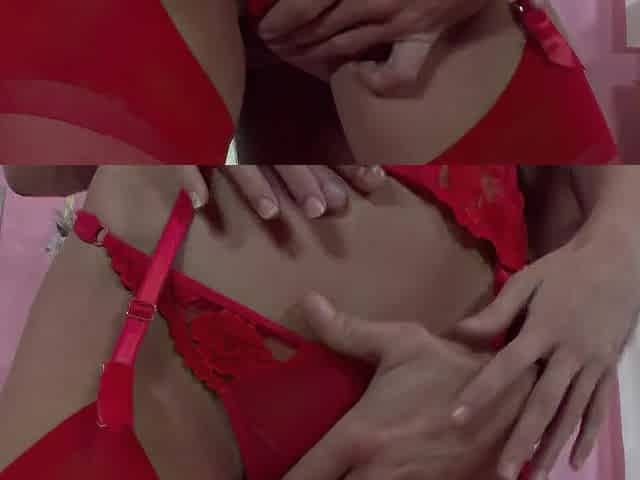 Brunette hair bitch in red underware gets hard screw from behind