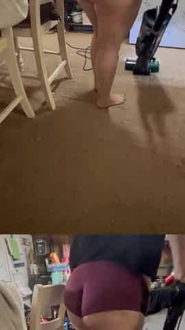 Large ass vacuuming in small butt shorts