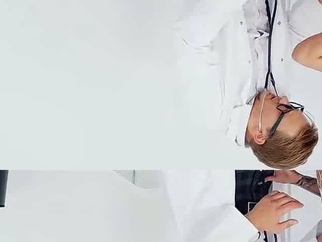 Stepdaughter in fishnets gives doctor a blowjob
