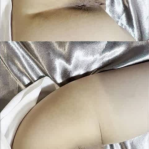 This babe let him rub her pleasing narrow booty and cum in it.