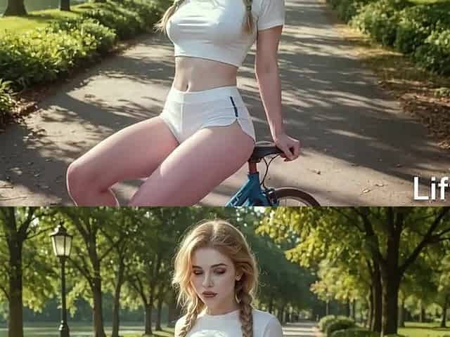 After her run, the sporty, hot golden-haired straddled my thick penis with her sexy, soaked vagina.[AI]