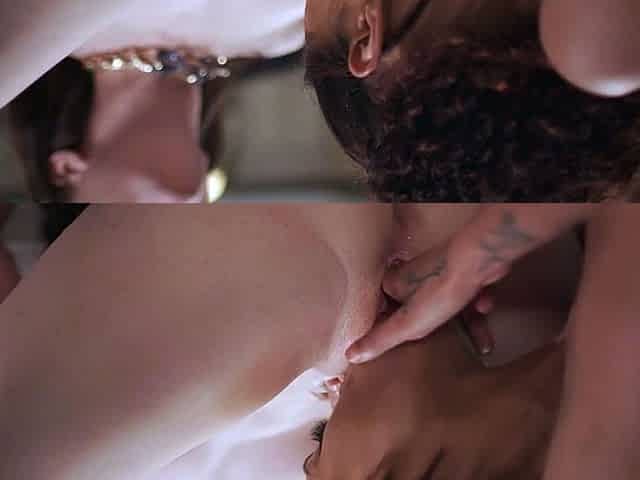Small tit brunette gives a nice hard blowjob and fuck