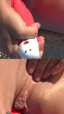 Busty Blonde Masturbating on the Pool