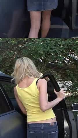 Big titted blonde babe gets facial from lucky dude