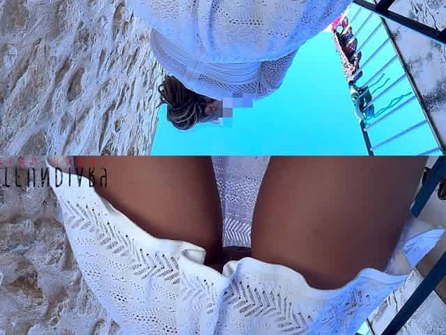 Outdoor City Quickie on Stairs with Girl in White Tight Bodycon Dress