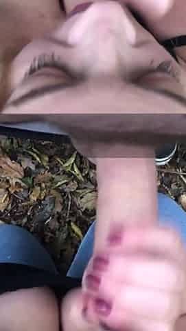 Outdoor BJ in the Woods Sticky Tits