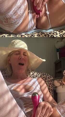 Masturbation in White Fishnet