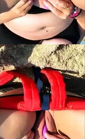 Big-Breasted Girl's Orgasm at the Beach