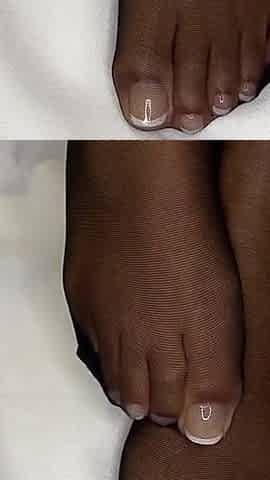 Ebony Girl Shows off Her French Pedicure in Her Black Nylons & Does Removal to Show Her Feet
