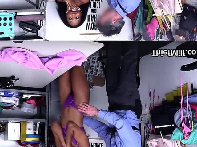 Hammering fit ebony thief masseuse after strip search