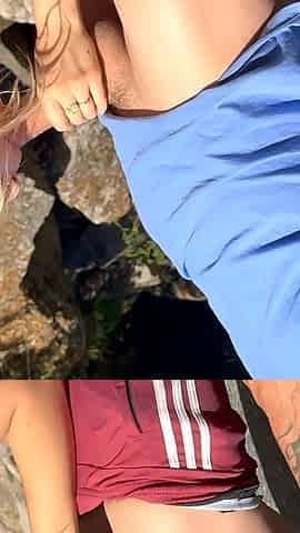 Blowjob and Cumshot on Her Face in a Beautiful River on an Afternoon Walk