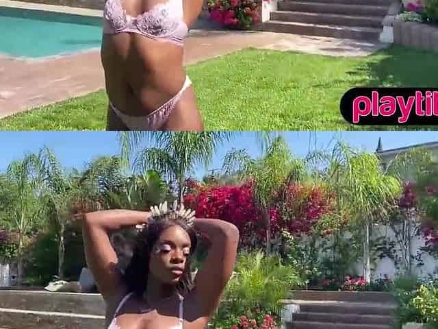 Small kinky black mother I'd like to fuck undresses bare and masturbates in the pool