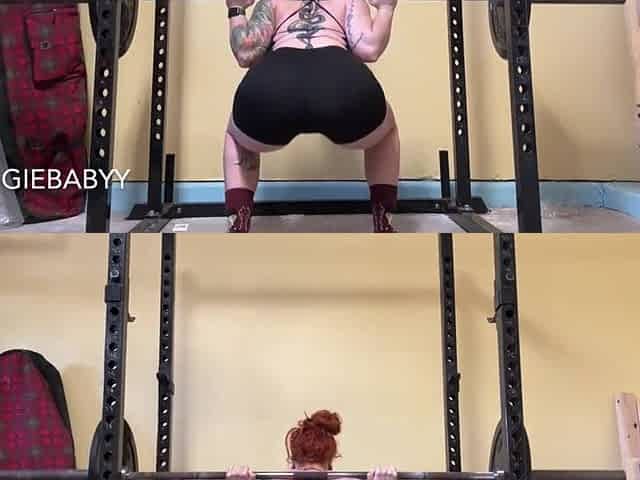 beefy woman lifts weights in spandex shorts veggiebabyy