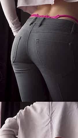 PAWG in Tight Jeans Teasing Pink Thongs Whale Tail