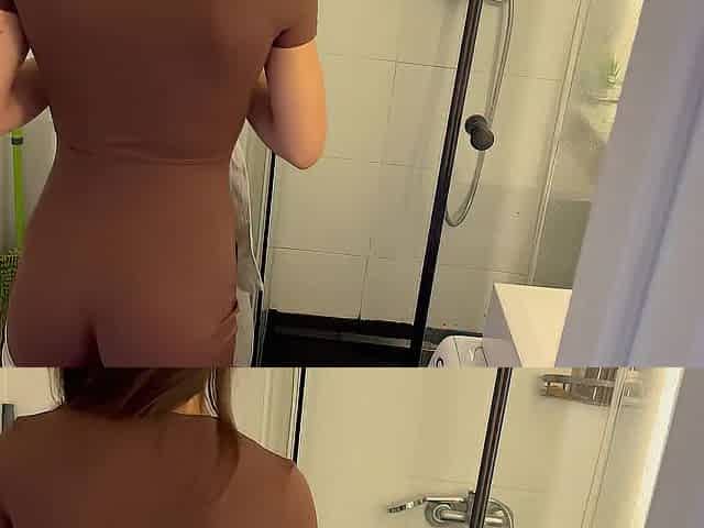 A hawt neighbor come over to use the shower and got fucked in each gap