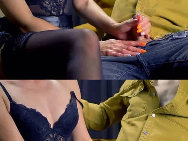 Blonde MILF Gives Late Night Handjob, Makes Husband's Cock Explode