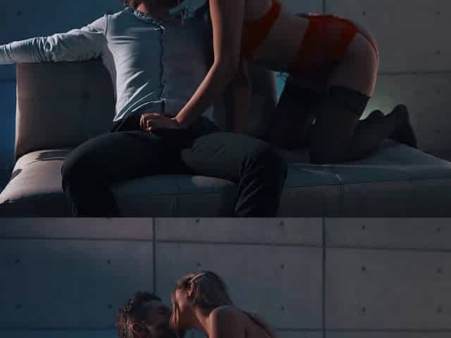 The couple has fun with sexy lingerie and nylon stockings
