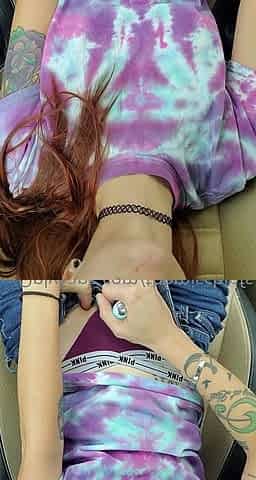 Amateur redhead Jacqueline with glasses masturbates