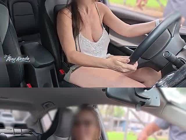 The sexy wife showing off made the pervert cum right there in the street.