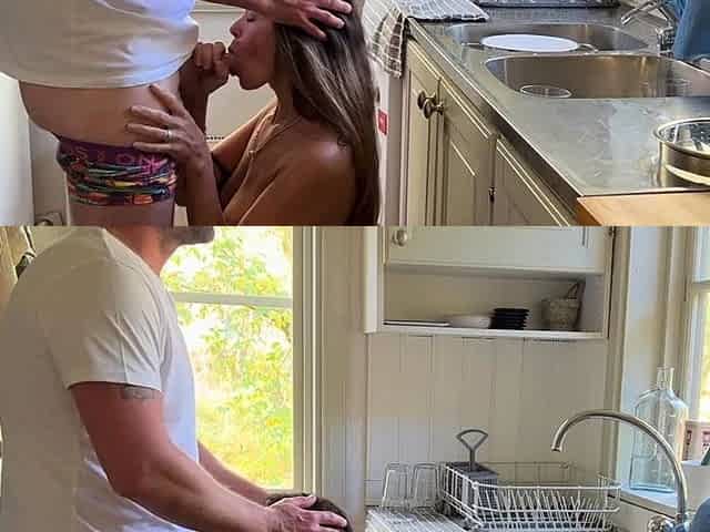 Husband Gets Horny Watching Hot MILF Wife Doing the Dishes,