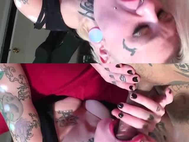 Drooling Gag Deepthroat From Tattooed Emo Punk In Thigh High Socks & Boots