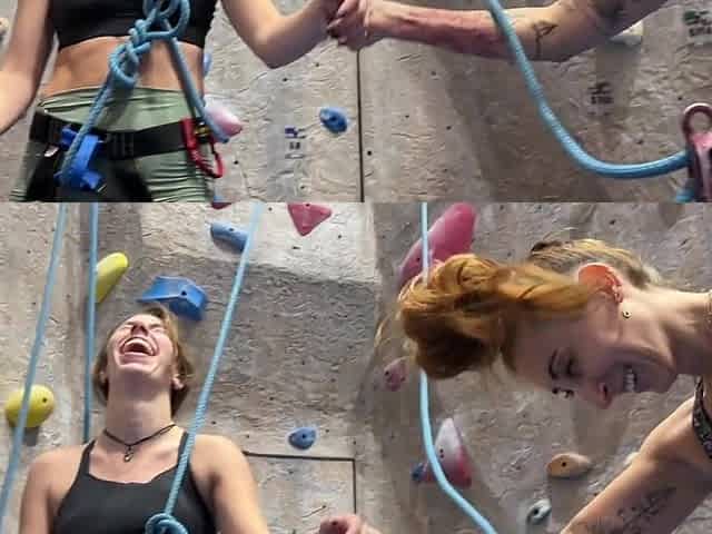Hawt Emo Climber Gals Flashing Their Natural Boobs at the Climbing Gym