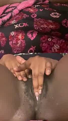 Black angel wanking and finishes with load