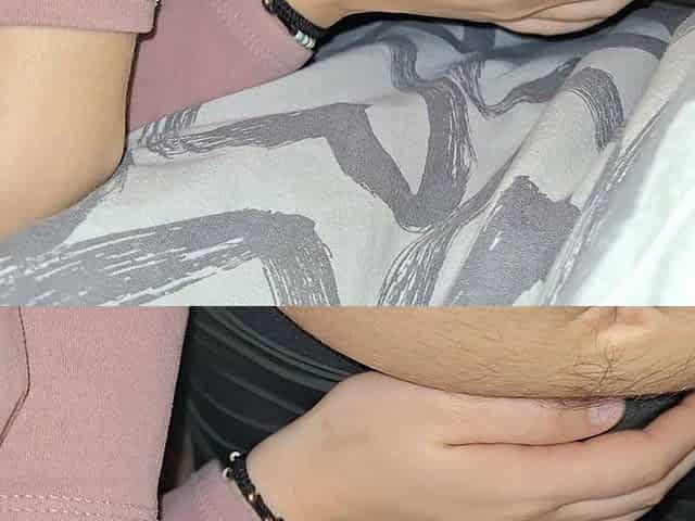 Quick Handjob From My Busty Girlfriend Under the Blanket