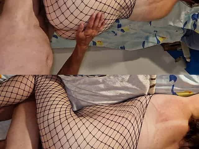 Fishnet bodysuit anal