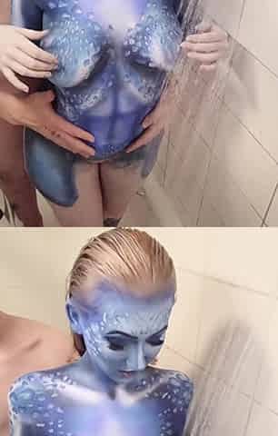 X-men Mystique Body Paint Shower Removal & Fucking
