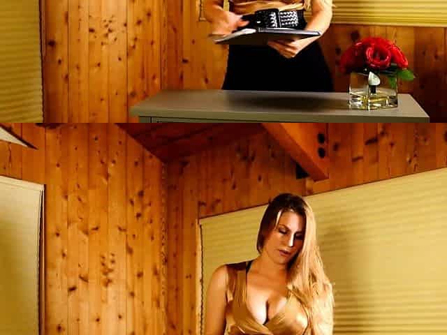 Blonde with big boobs fucked from behind before tit wanking