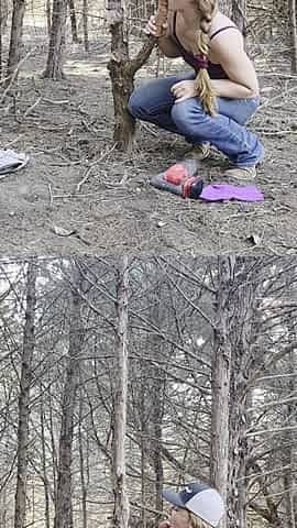 Redhead Fucks Pussy in Woods Squirting All Over