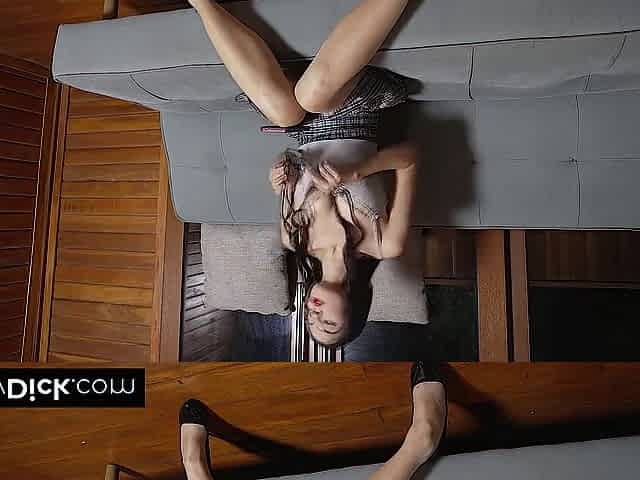 Watching his small cock on the phone makes her concupiscent