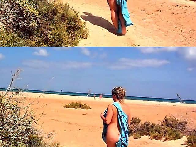Lisa walks naked on the beach and fucks with a voyeur