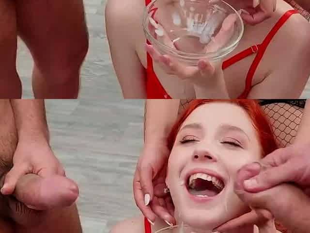 Redhead Alice's Wild Bukkake Gangbang with Cum Swallowing