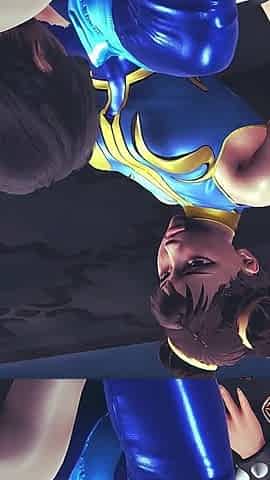 Chun Li Street Fighter 6 - Sexy Cosplay Anime Girl in Blue Latex Costume Gets Her Pussy Licked Through Tight Pants with Orgasm