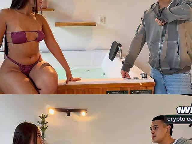 Lewd brunette hair angel tricks hotel receptionist into screwing her - Daniela Andrea & MaxxBetancur