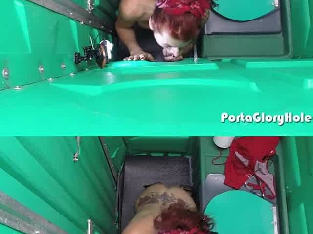 Porta Gloryhole Aged Redhead slurping dicks