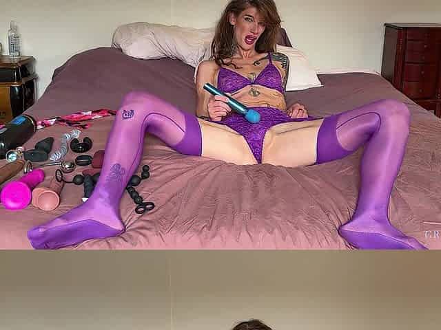 Lascivious TS Gal screws herself with 10 large anal toys