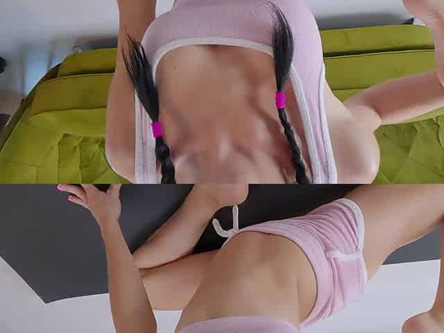 Step Sis Doing Yoga Gets Her Pussy Squirting Pussy Overloaded with Cum
