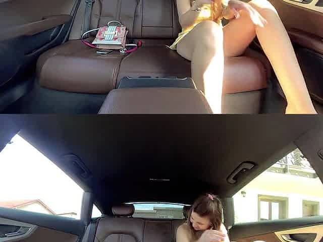 Solo large tits sweetheart masturbate on backseat