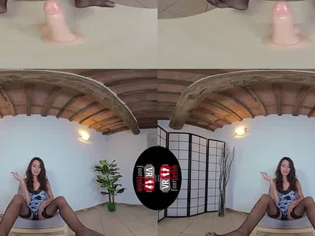 Sexy Thena In Black Hold-ups Plays With A Realistic Dildo - VRFootFetish