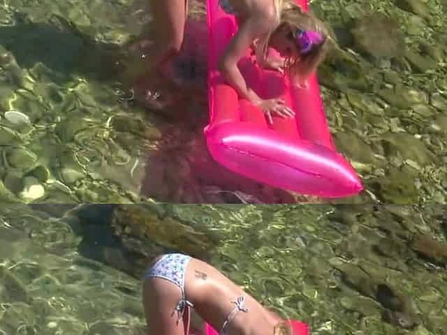 Piss Drenched Blonde Babe Squatting and Leaking in Lake