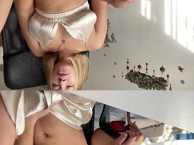 The Milky Breasts of a Young Blonde. She Got Excited and Was Cumming Right on the Chair