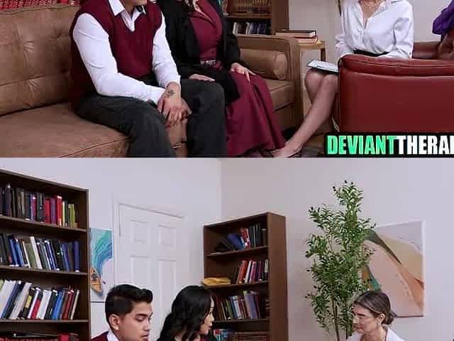 Oriental Step Mamma Squirts On Step Son's Ramrod During Family Therapy